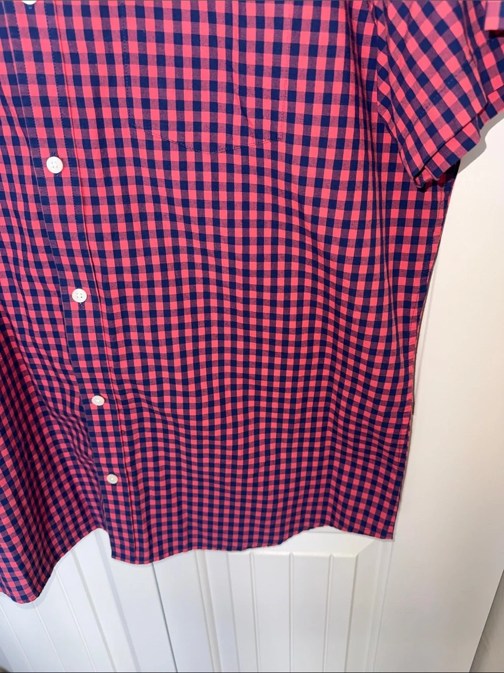 Banana Republic Soft Wash Slim Fit Shirt Mens XL Pink Navy Gingham Short Sleeve